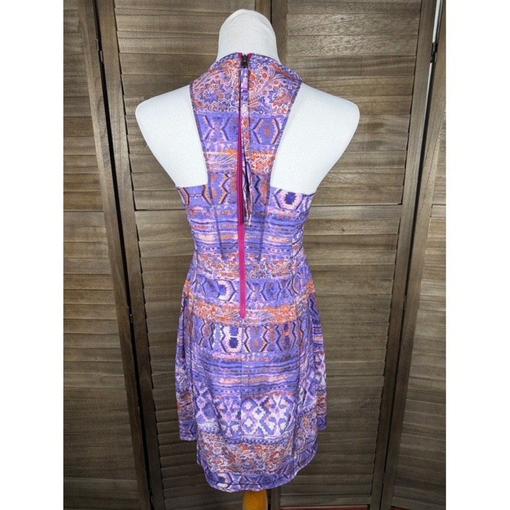 Title Nine Nimblene Halter‎ Dress Purple Ikat Floral Athletic Stretch Size 4 - Picture 6 of 12